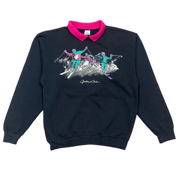 Vintage 80s Eagle Sportswear Jackson Hole Ski Collared Sweater Men's L - Picture 1 of 8